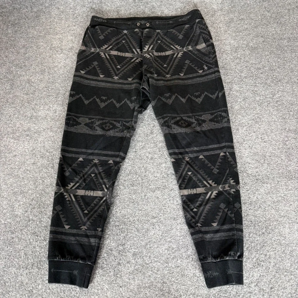 Polo Ralph Lauren Mens M Gray Aztec Southwestern Jogger Sweatpants Fleece Lounge